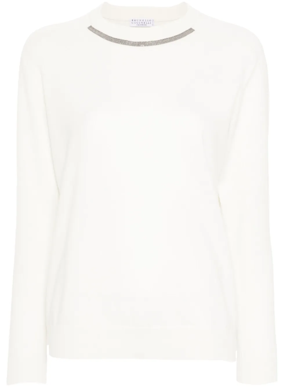 

Трикотажный джемпер с декором Monili Brunello Cucinelli, белый