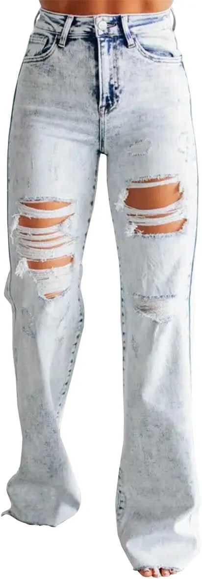 

Женские джинсы Mid Rise Flare с эффектом потертостей и рваным краем TACSTRUN