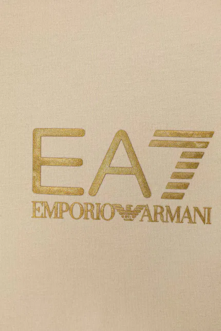 Футболка детская из хлопка с эластаном EA7 Emporio Armani, бежевый — фото 3