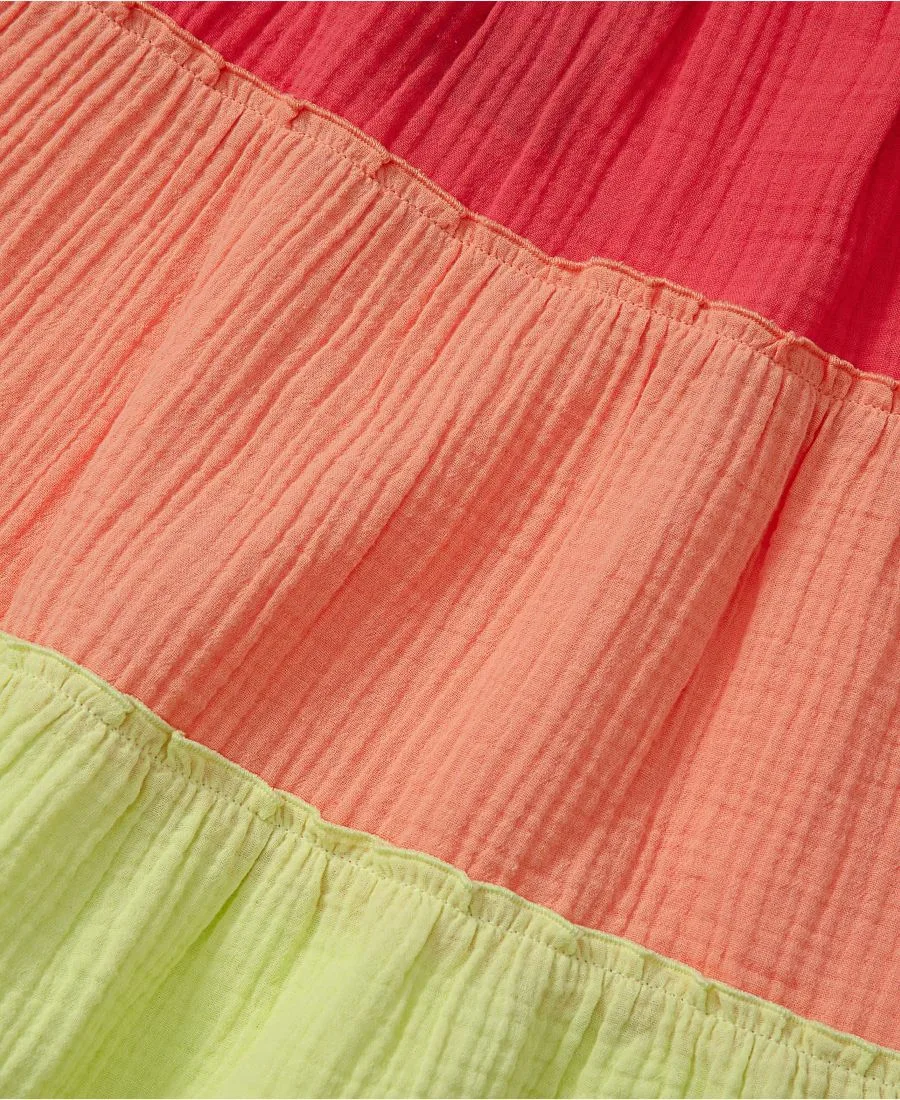 Детское многоярусное тканое платье Lands' End, Fiery Coral Colorblock — фото 3