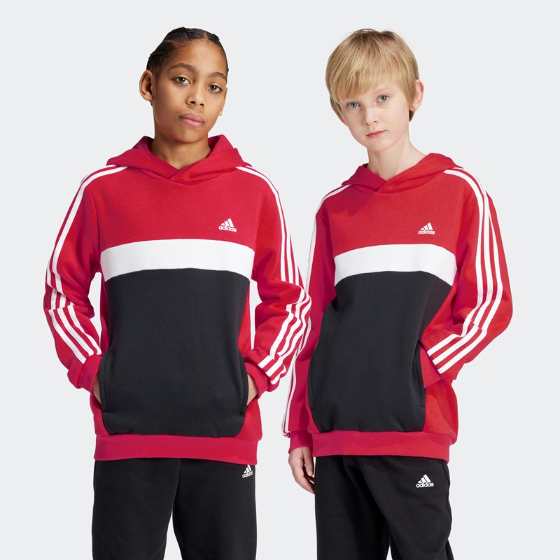 

Детская толстовка с капюшоном tiberio 3-полоски колорблок флис Adidas, красный
