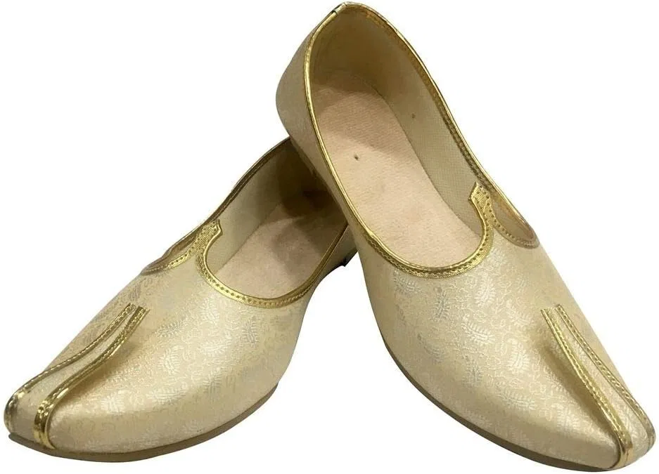 Туфли Sherwani Mens Handmade Achkan Shoes Etnic Mojri Khussa Juti Step n Style, Cream Gold — фото 2