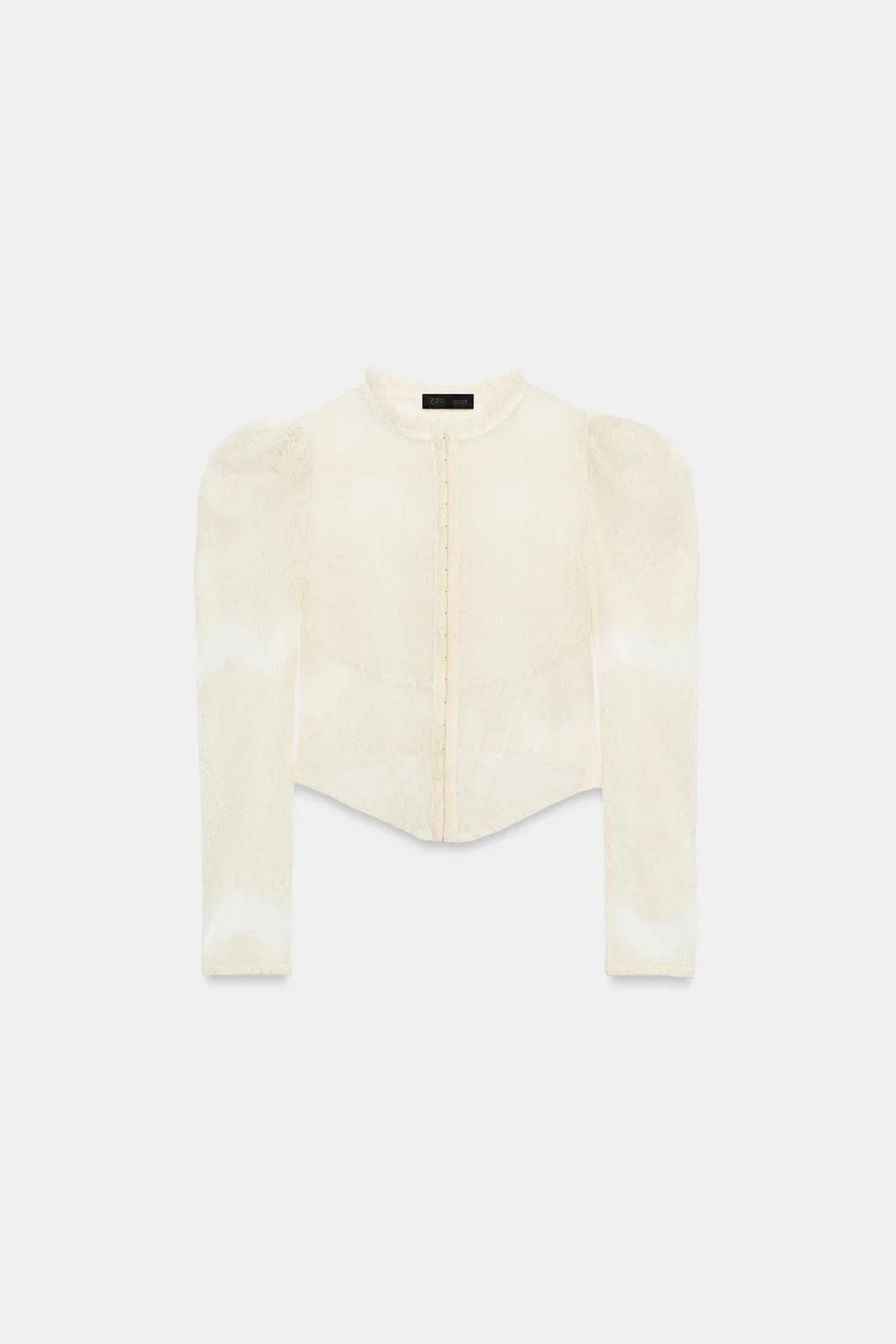 Топ Zara Chaqueta Corsetera Encaje, кремовый — фото 4