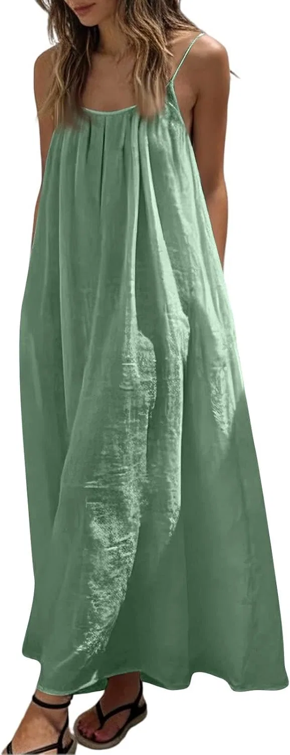 Женское летнее платье макси с открытой спиной Generic, Light Green — фото 4