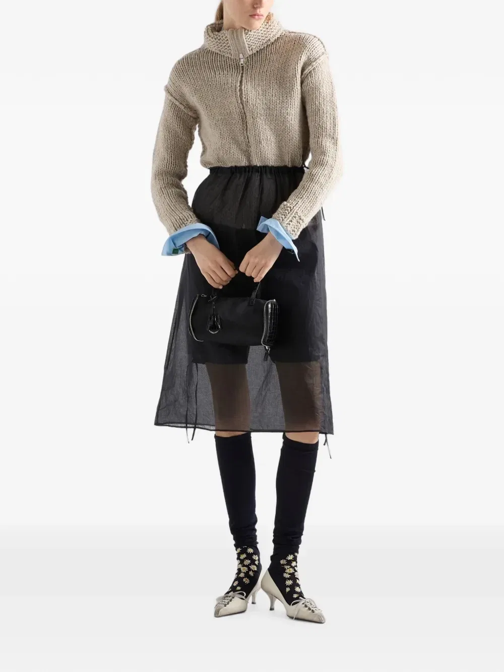 Кардиган из шерсти на молнии Prada, бежевый — фото 2