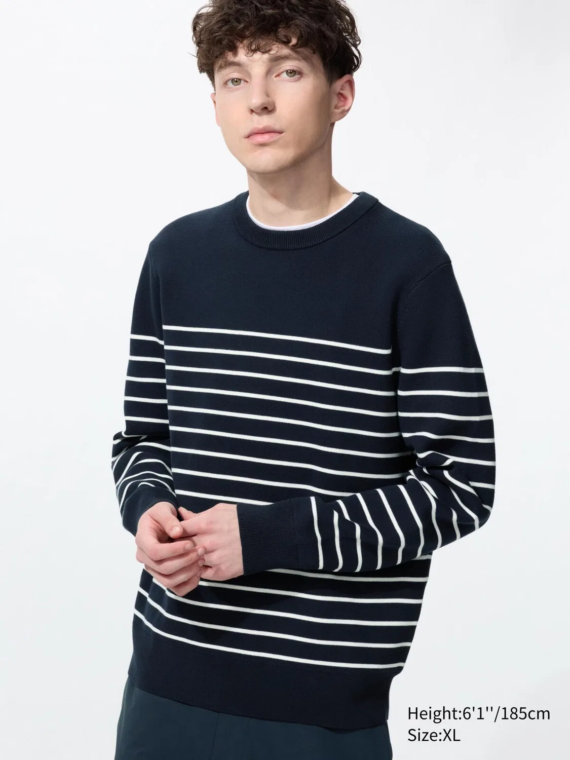 Свитер Uniqlo Milano, ребристый, в полоску, темно-синий