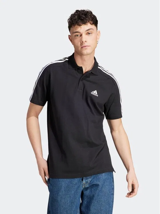 Поло regular fit Essentials Piqué Embroidered Small Logo 3-Stripes Polo Shirt Adidas, черный