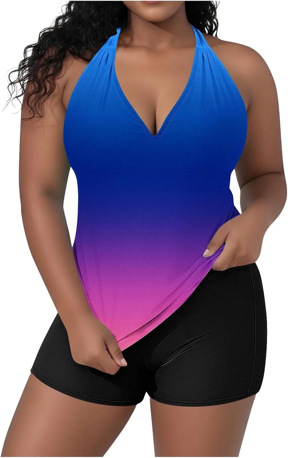 Женский танкини-комплект с шортами и контролем живота Gradient Sets, Dark Blue