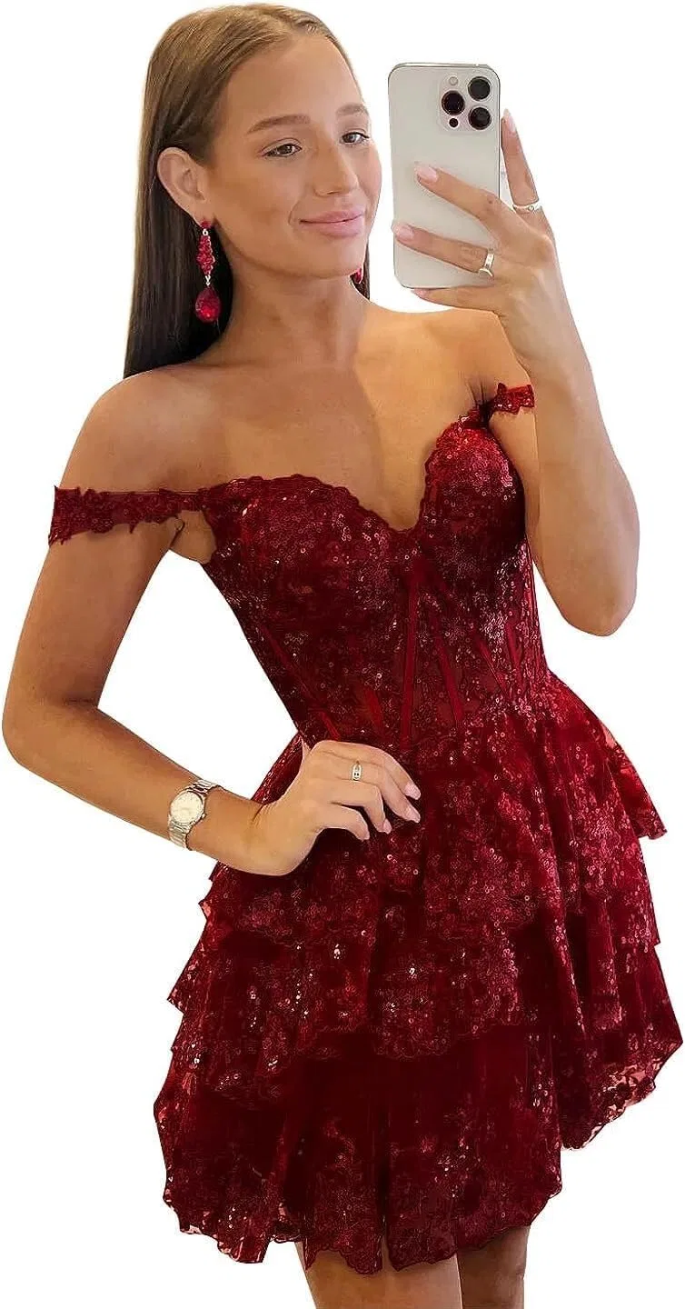 Женское коктейльное платье с кружевом и корсетом LA16, Burgundy