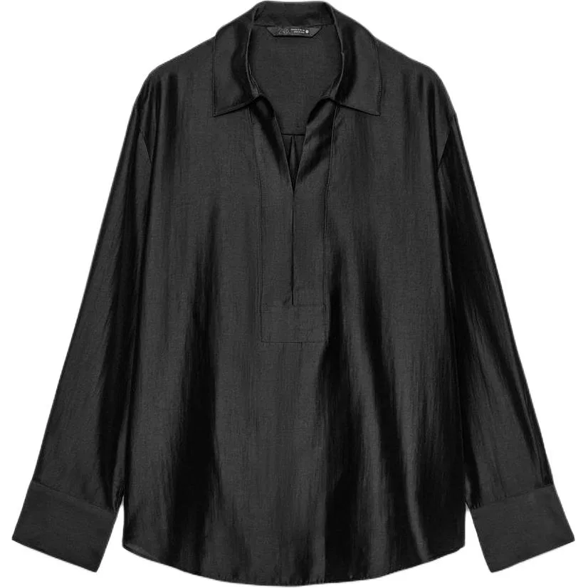 Женская рубашка с лацканами ZW Shirts Women's Black Lapel ZARA, Черный