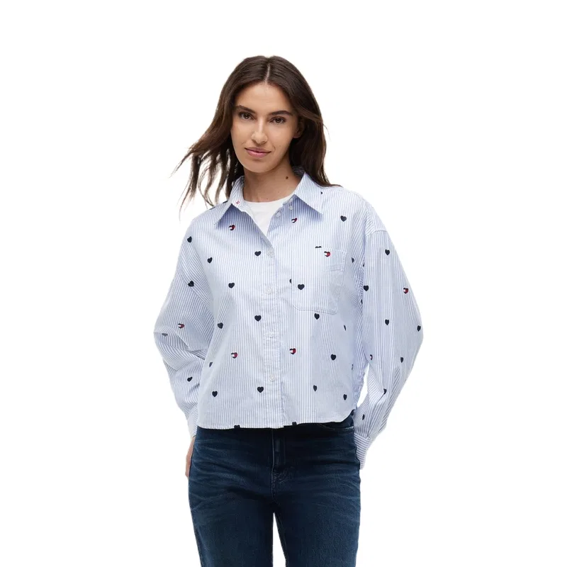 Женская рубашка с воротником и принтом в полоску Blue White Stripes C1N Tommy Hilfiger, Blue White Stripes C1N