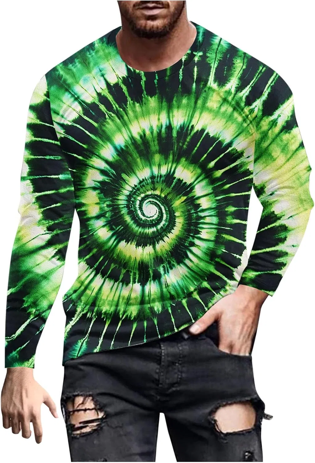 Мужская футболка с длинным рукавом с принтом Tie Dye, Green