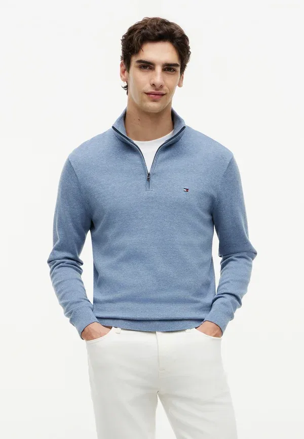 Джемпер с воротником-молнией из хлопка Quarter zip mock neck jumper Tommy Hilfiger, brisk blue heather, синий