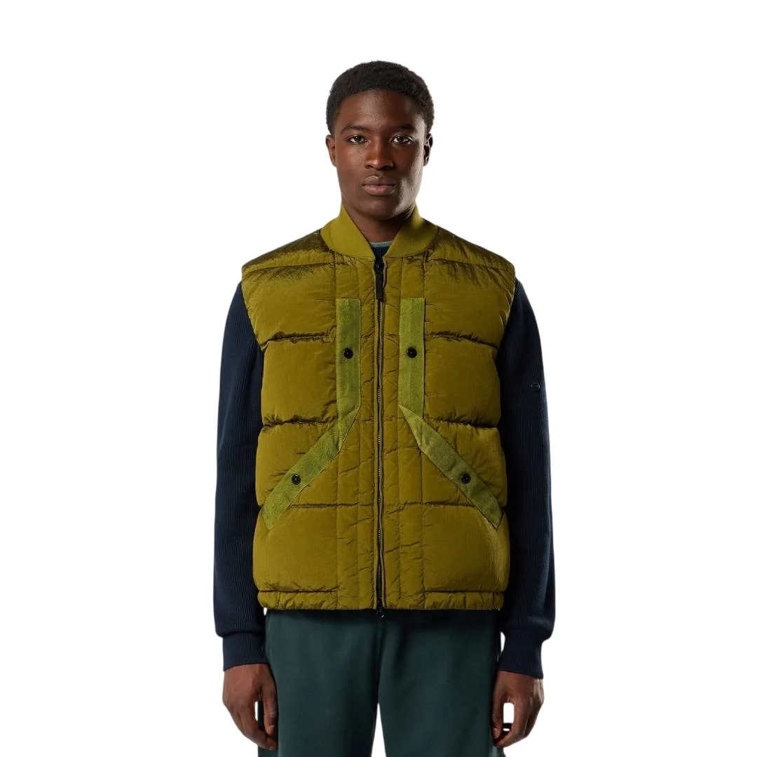 Мужской пуховой жилет Stone Island With Bomber Collar, зеленый