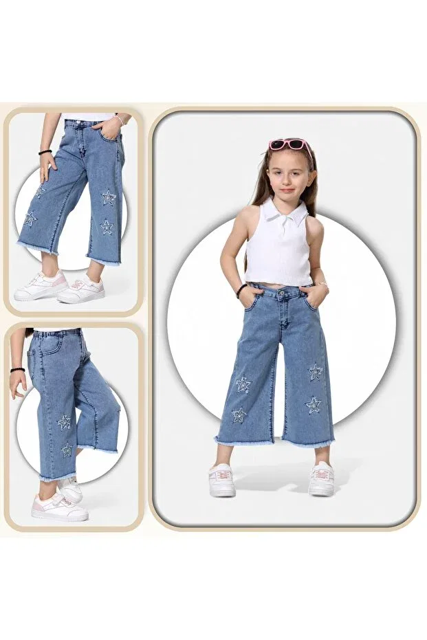 Детские шорты-бермуды для девочек хлопковые с вышивкой Cotton-Star Modiclas, Blue