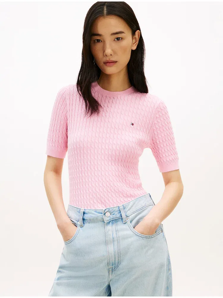 Свитер женский с кабельным узором TOMMY HILFIGER, Light Pink