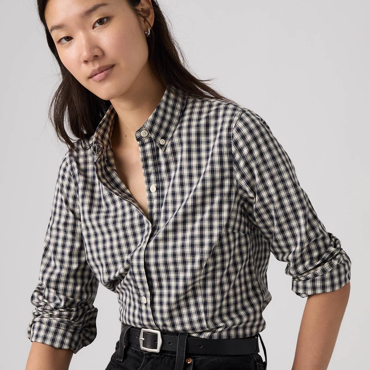 Узкая рубашка из поплина на пуговицах Levi's, Jette Check Navy Blazer - Blue — фото 2