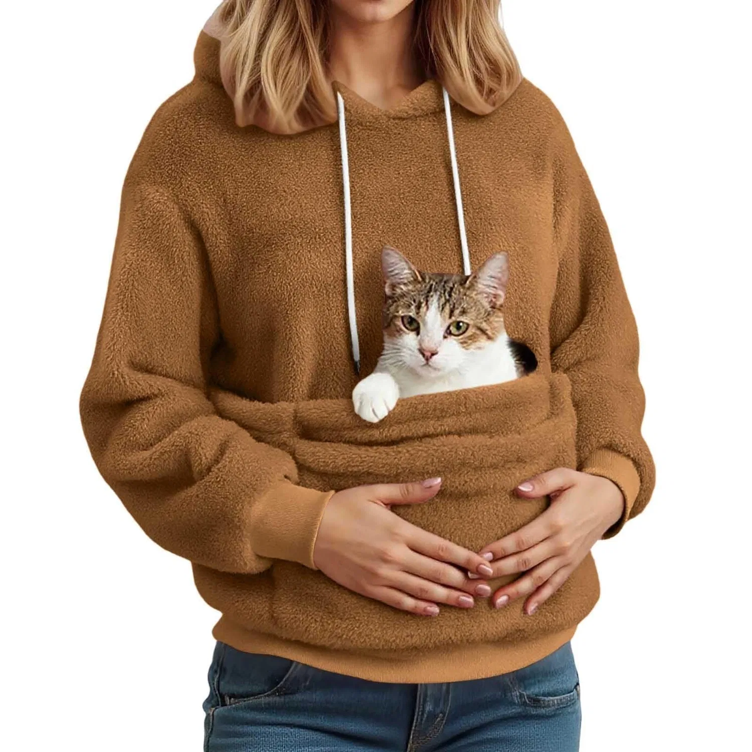 Женский худи с карманом-кенгуру Cat Hoodie, z41 brown — фото 2