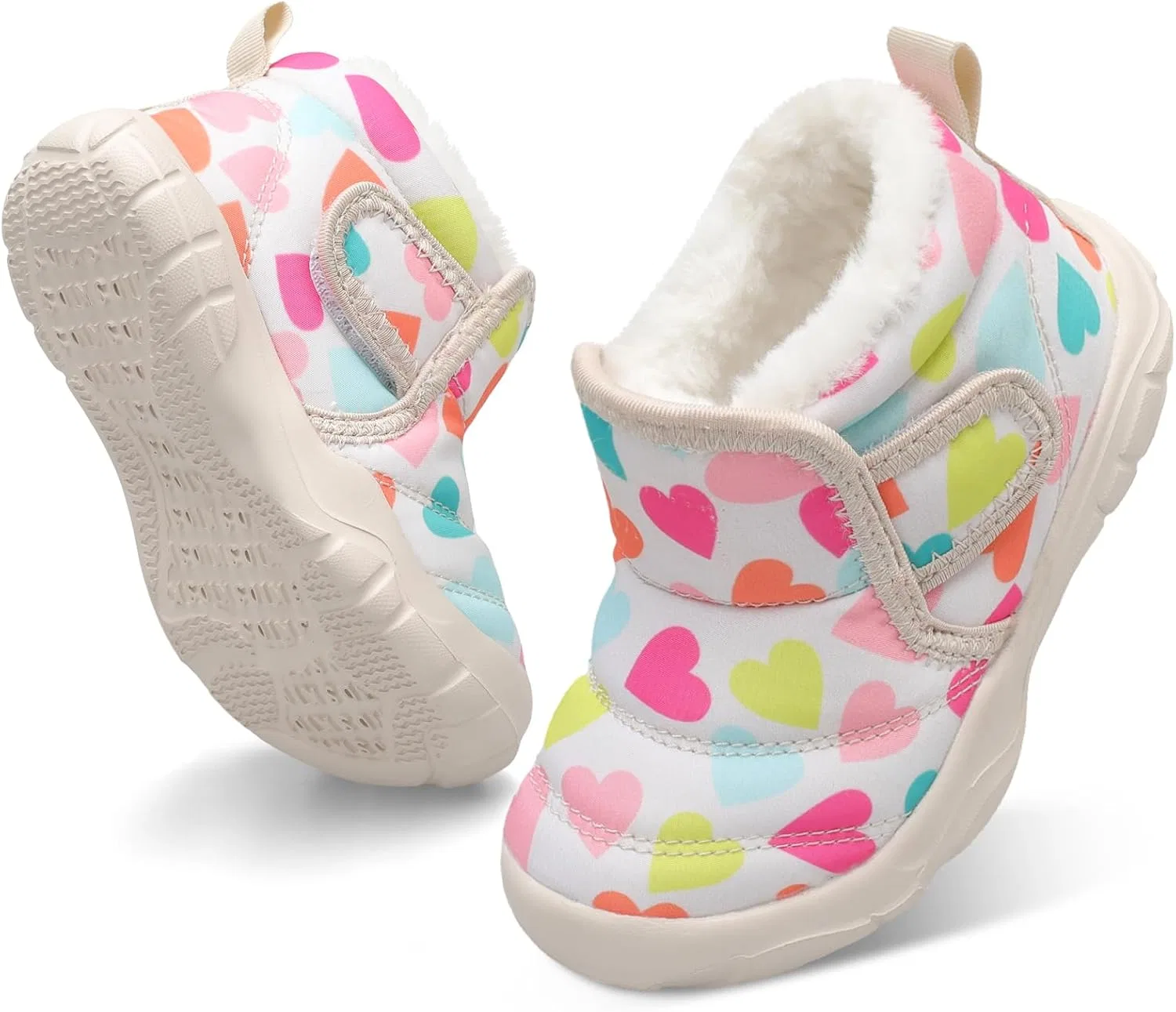 Детские зимние ботинки с флисом и принтом QFH, Colorful Hearts