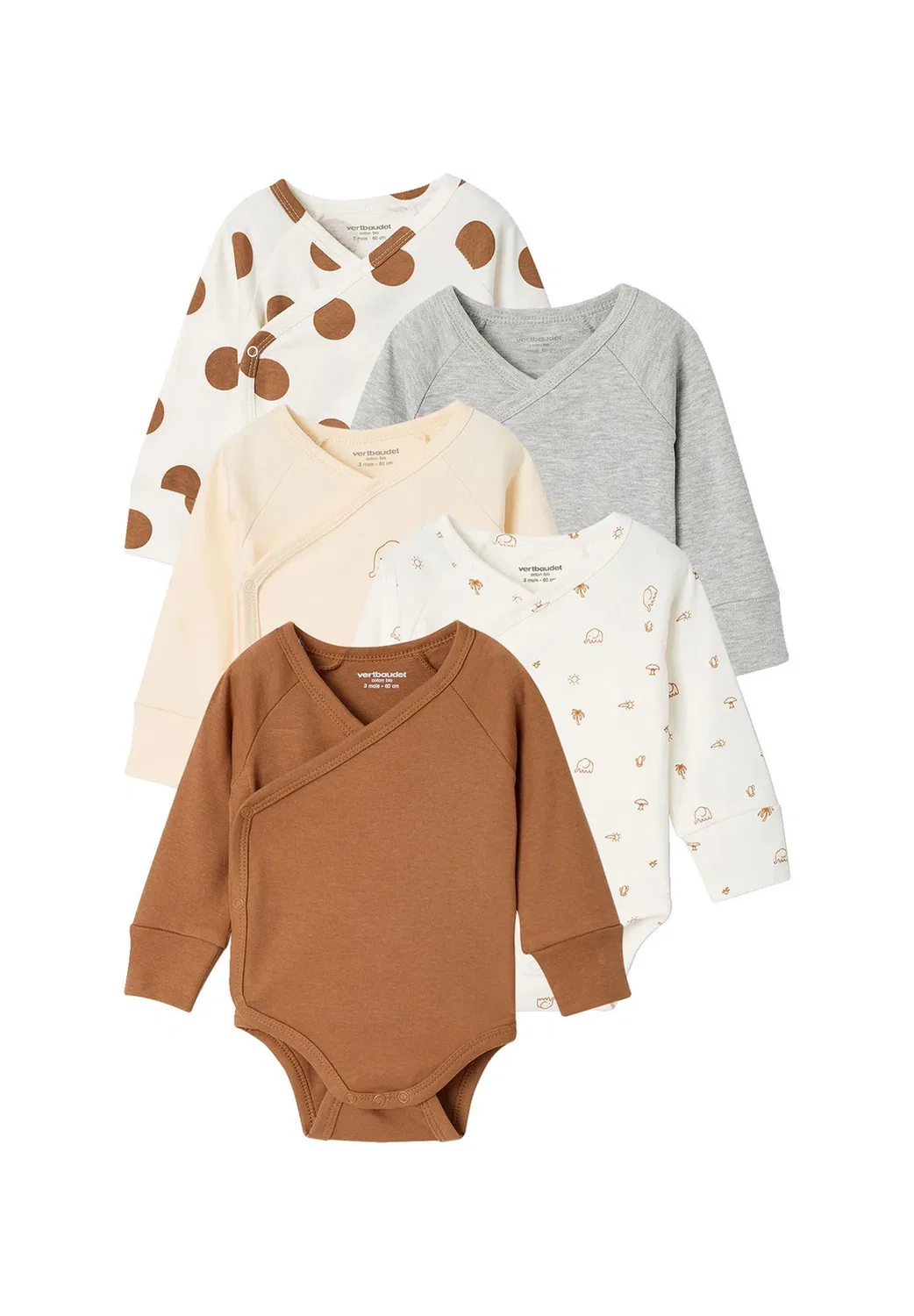 5Er-Pack wickelbodys baby langärmlig - кузов Vertbaudet, Karamell