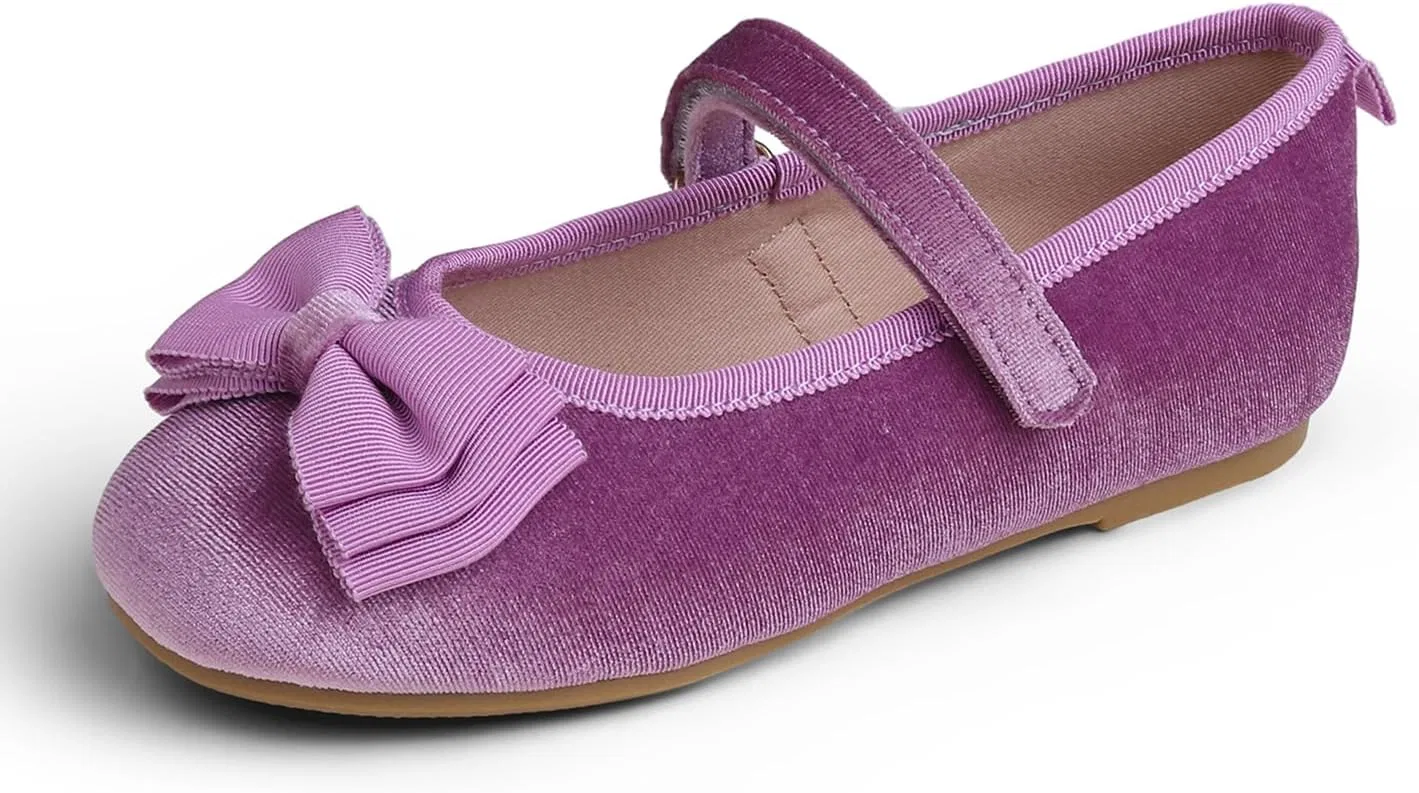 Детские балетки для девочек с бантом FEVERSOLE, Lilac Velvet Tri-Bow Maryjane