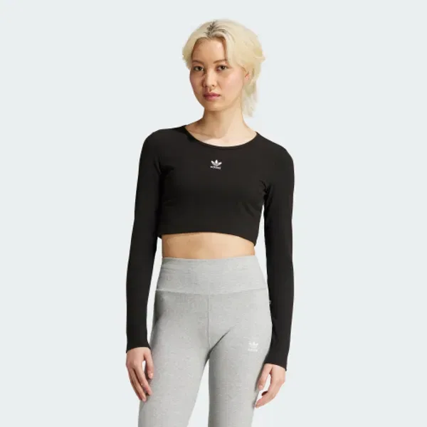 Футболка длинный рукав Essential, кроп, slim, Adidas, черный — фото 3