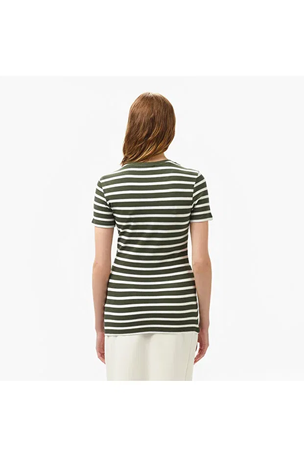 Футболка Lacoste Hcf-Green в полоску, женская, приталенный крой, зеленая — фото 2