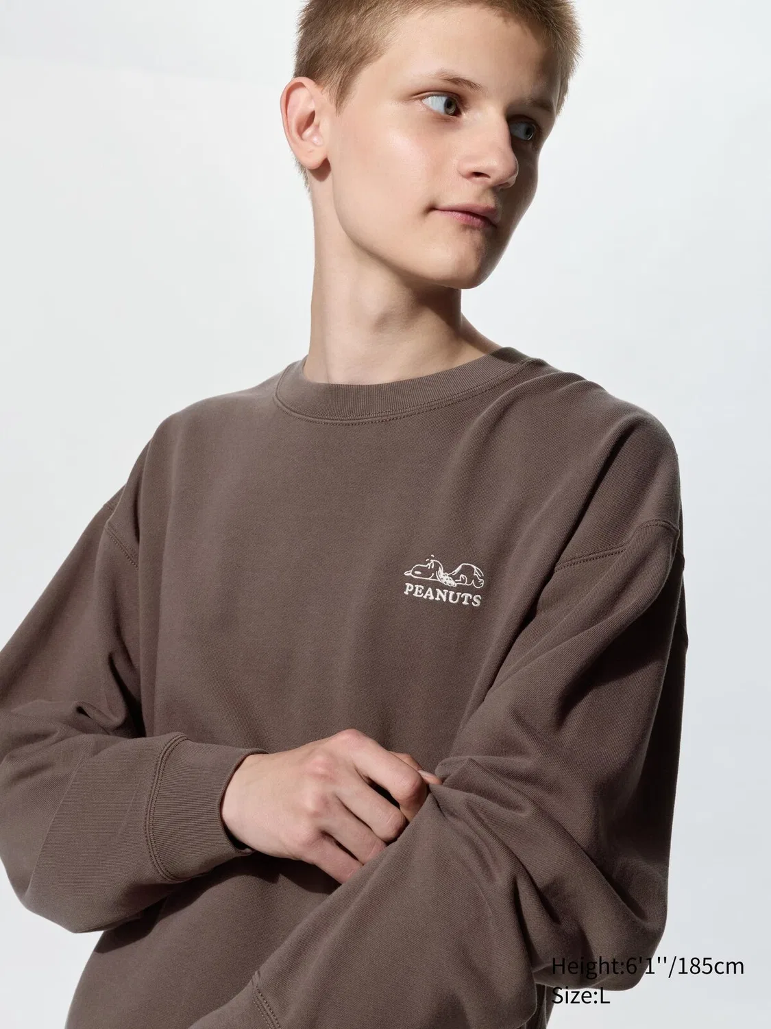 Толстовка Uniqlo Peanuts, с надписью "Peanuts", коричневый — фото 2