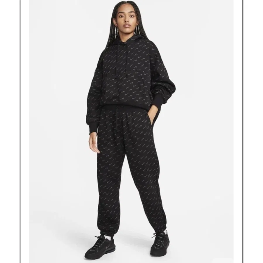 Женские спортивные штаны Nike Sportswear Phoenix Fleece Oversized All Over Printed, Черный — фото 2