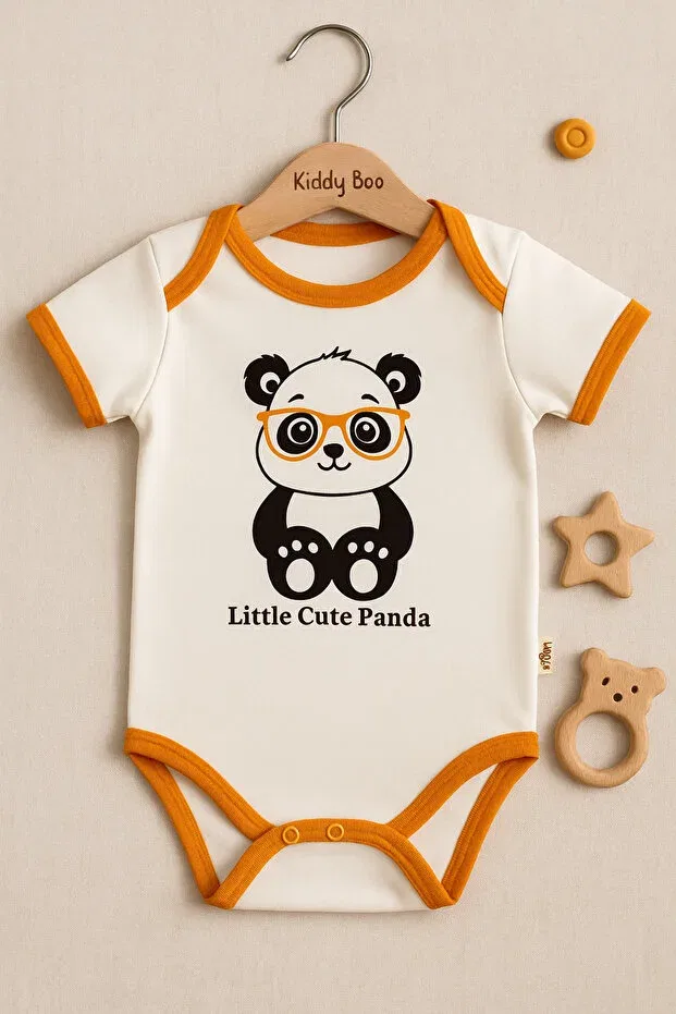 Детское боди для новорожденных с принтом Pack of 2 100% cotton organic printed unisex girls boys snapback bodysuit bee-panda Kiddy Boo, White-Yellow — фото 4