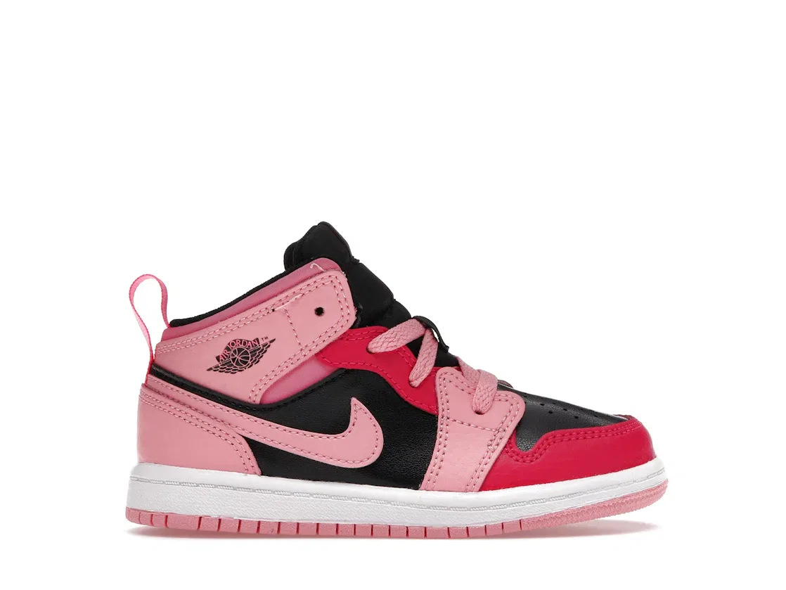 Детские кроссовки с кожаным верхом Jordan 1 Mid Jordan, Coral Chalk/Rush Pink/Black/Pinksicle