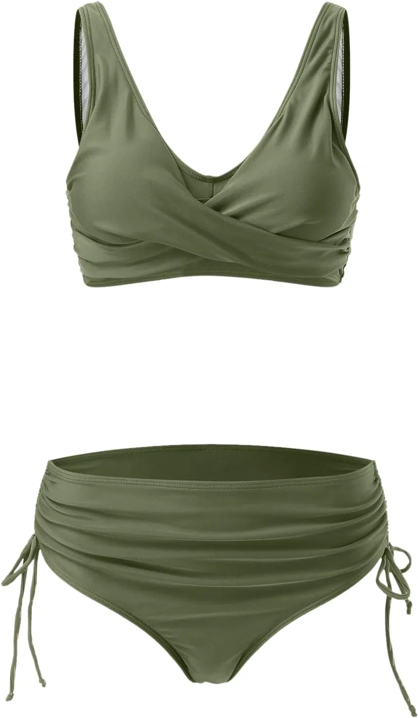 Женский бикини-комплект с высокой талией Twist Front, Army Green — фото 4