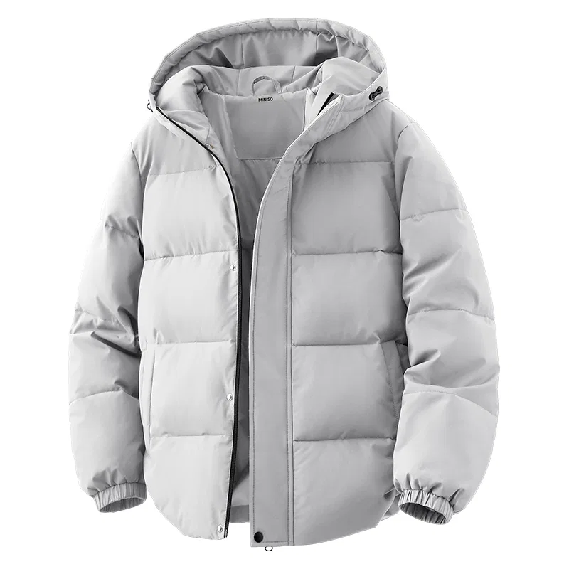 Детский пуховик с капюшоном утепленный стеганый MINISO, Light Gray