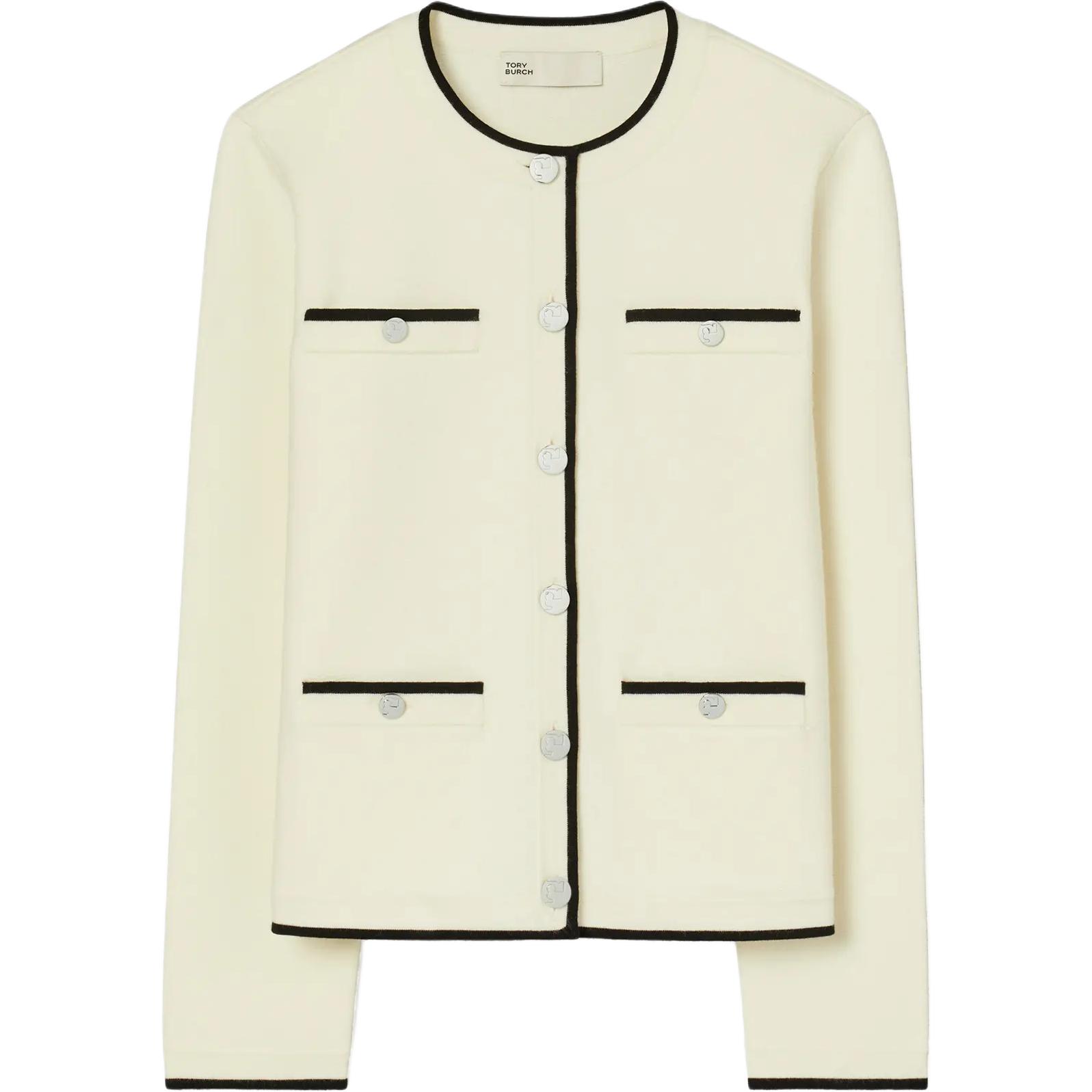 

Tory Burch Женский свитер, кардиган средней длины, цвет слоновая кость, круглый вырез