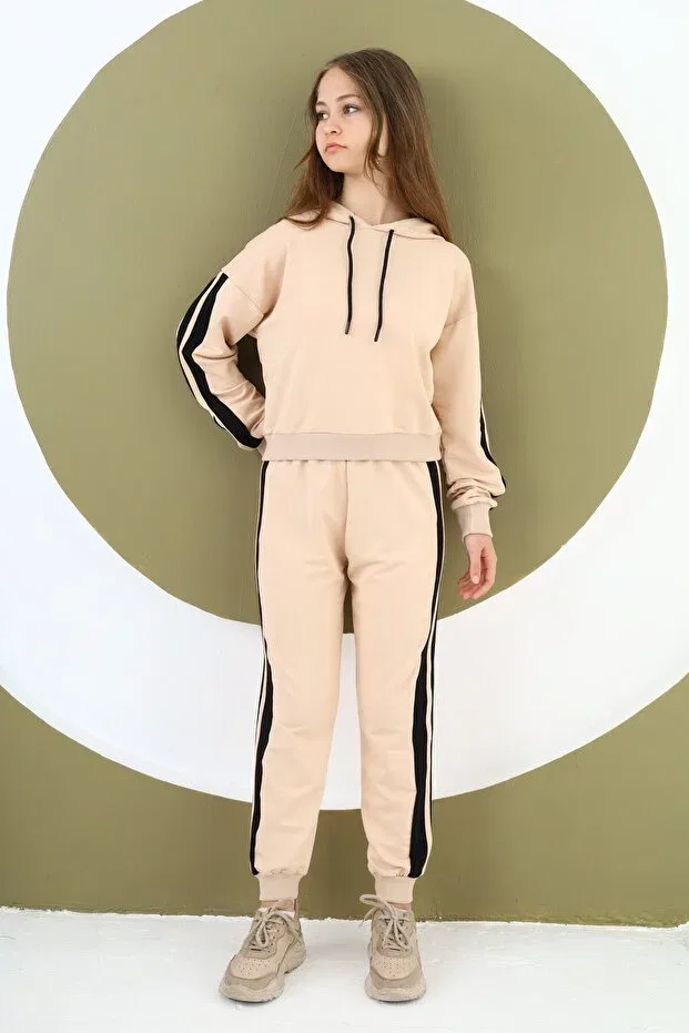 Детский спортивный комплект для девочек с капюшоном Oversize Jannock, Beige