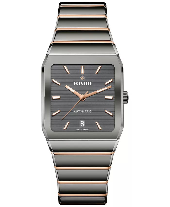 

Унисекс-часы Swiss Automatic Anatom с корпусом из нержавеющей стали с розовым золотым PVD-покрытием и серым керамическим браслетом, 33 мм Rado