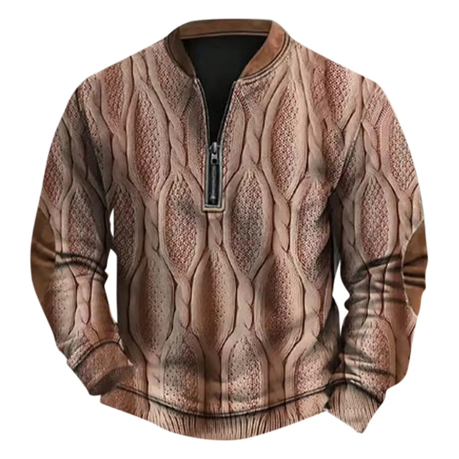 Мужской свитшот с принтом Full Warm Round Neck Half Zip Knitted Fabric 3D Digital Print Casual Large Size, Purple #3