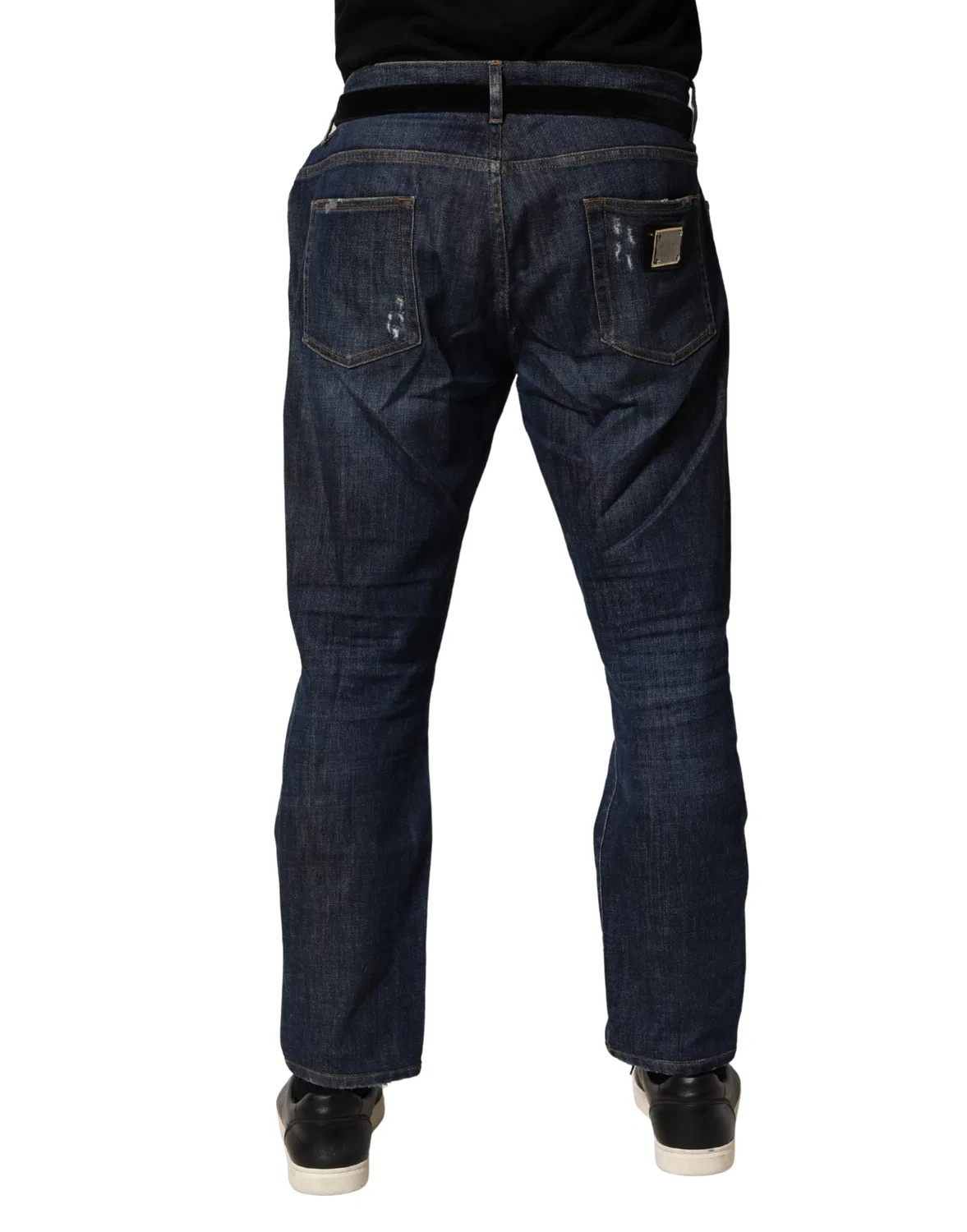 Мужские джинсы скинни с потертостями Dark Blue Washed Skinny Cotton Denim Dolce & Gabbana, Blue — фото 4