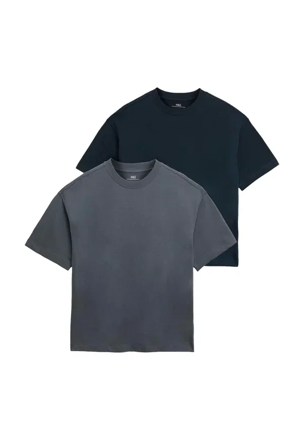 Футболки 5 штук, хлопок, Basic T-shirt Marks & Spencer, темно-синий mix — фото 2