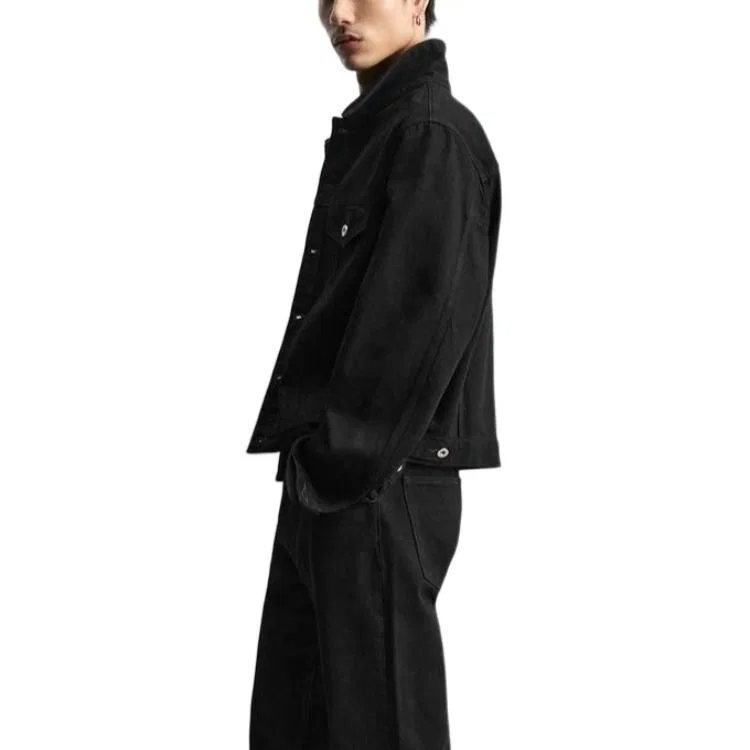 Мужская джинсовая куртка с лацканами ZARA, Black — фото 4