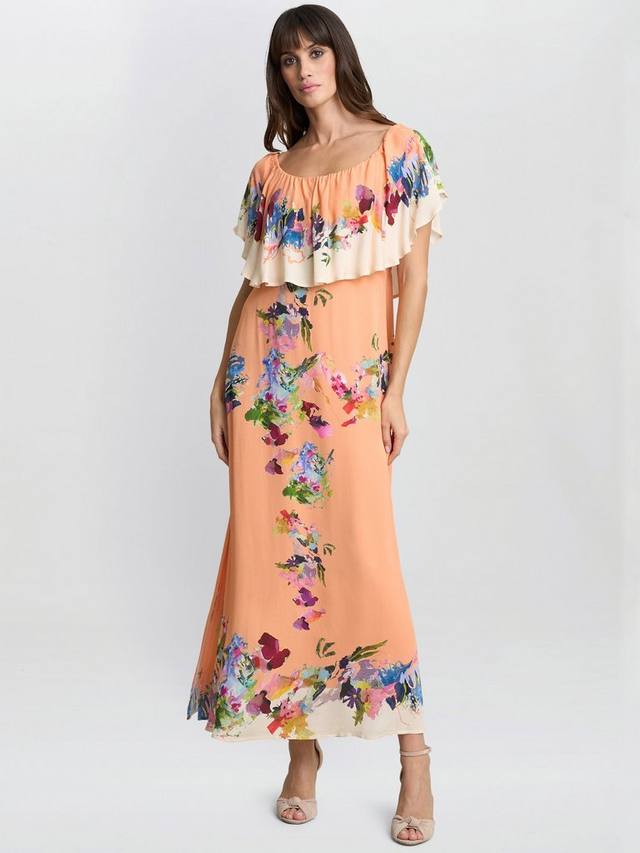 

Саманта платье с цветочным принтом без бретелей и рюшами Gina Bacconi, Orange/Multi