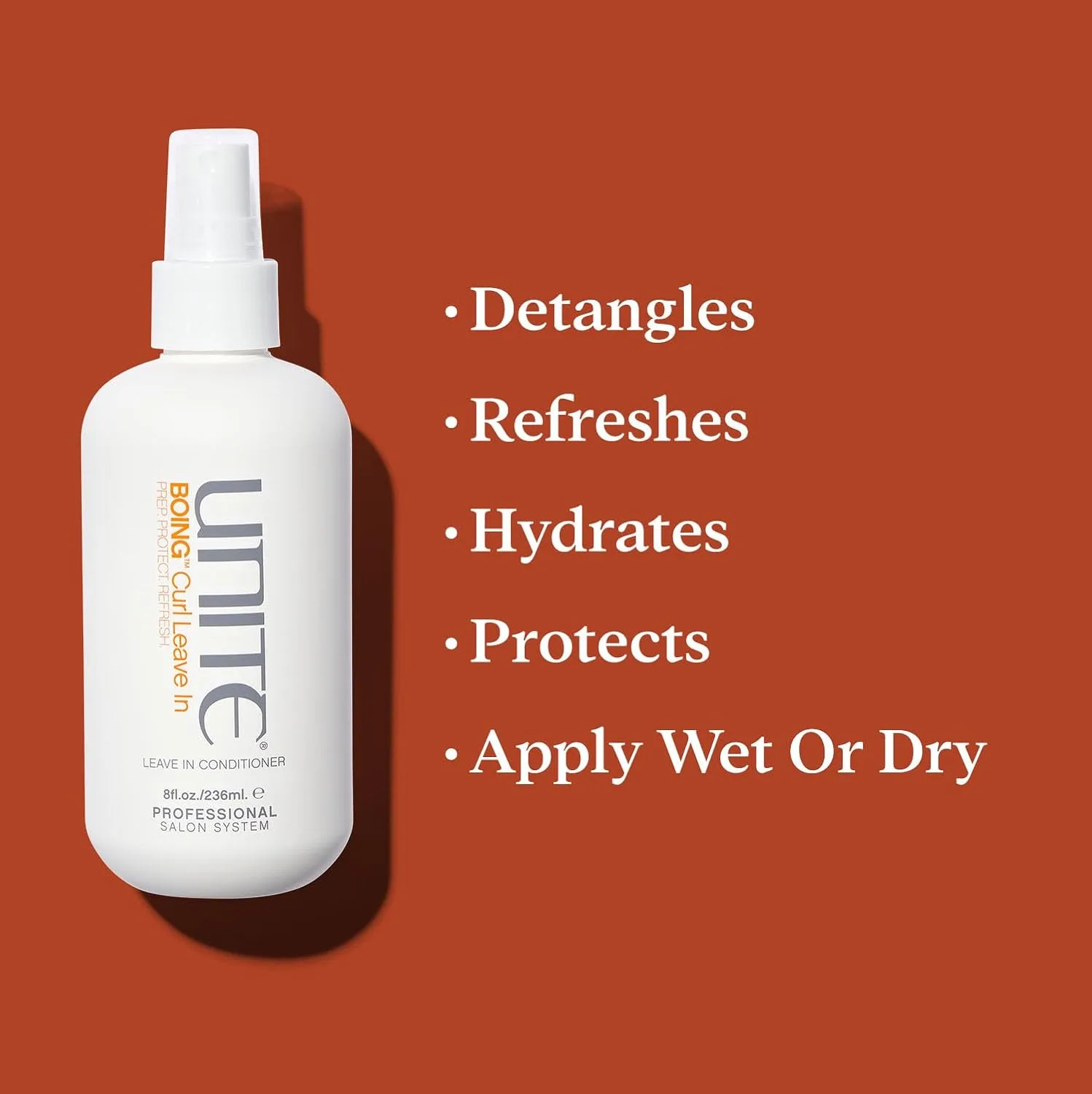 UNITE Hair - BOING Curl Leave-In - Легкий спрей для распутывания волос, увлажнения, определения и контроля завитков - для волнистых, кудрявых и кучерявых волос - защита от ультрафиолета и термовоздействия - 237 мл — фото 3