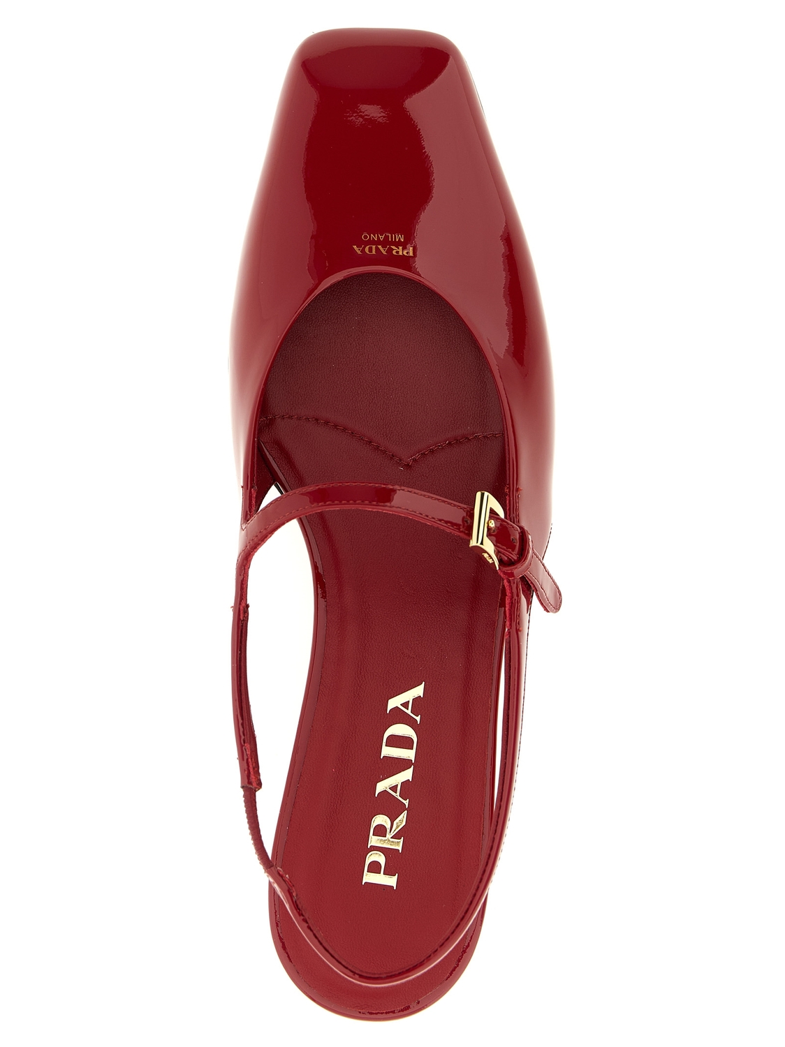 Лаковые босоножки с ремешком на пятке Prada, красный — фото 4