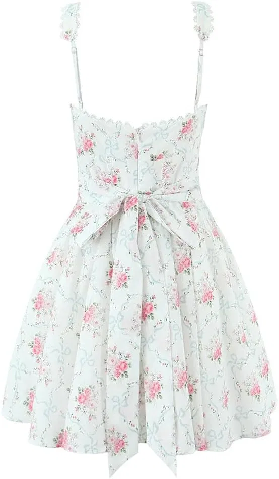 Женское мини-платье А-силуэта с квадратным вырезом, Solid Color Casual Simple Square Neck Lace Stitching Print High Waist A-Line, Black — фото 3