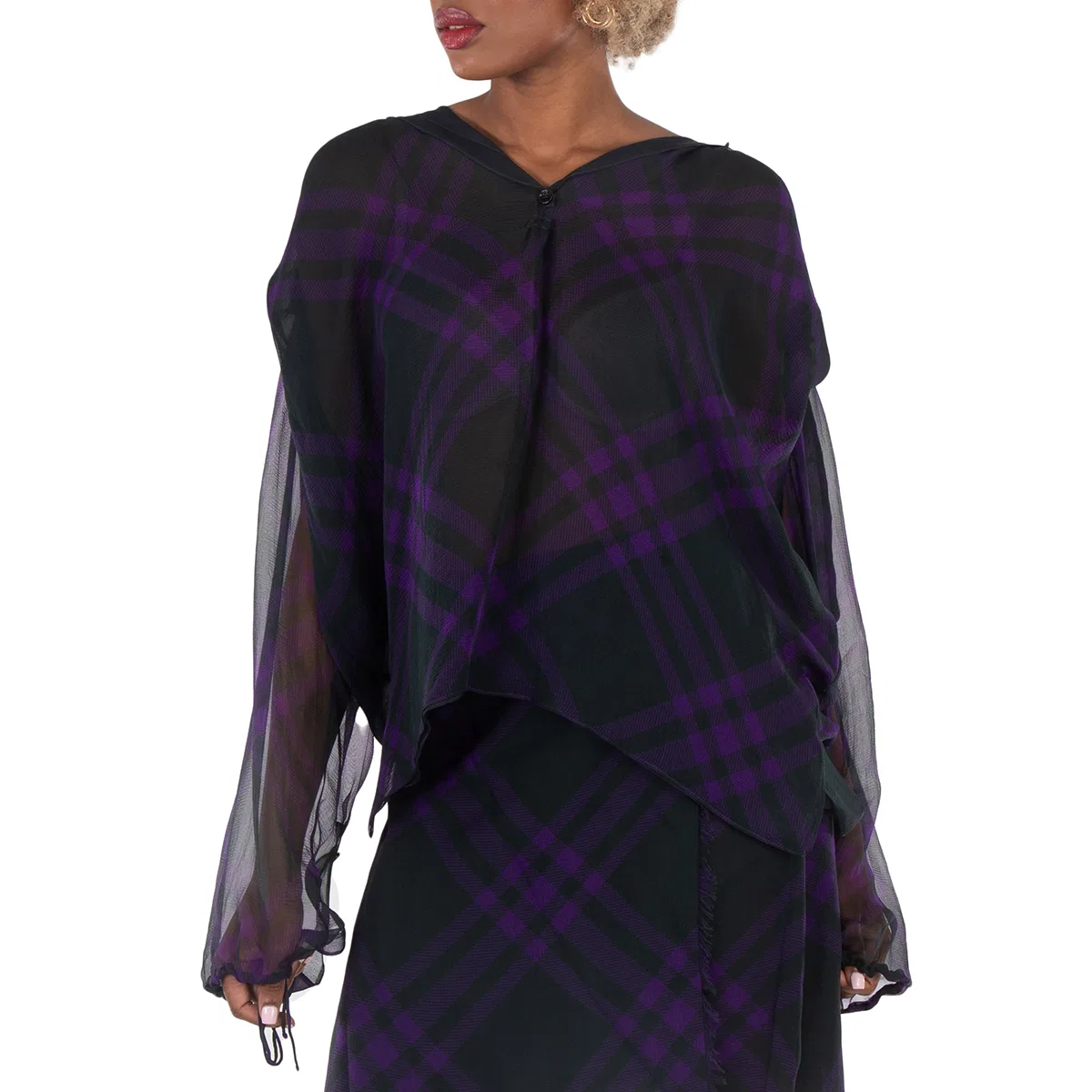 Блуза из шелка с принтом Check Pattern Silk Blouse Burberry, Royal Ip Pattern
