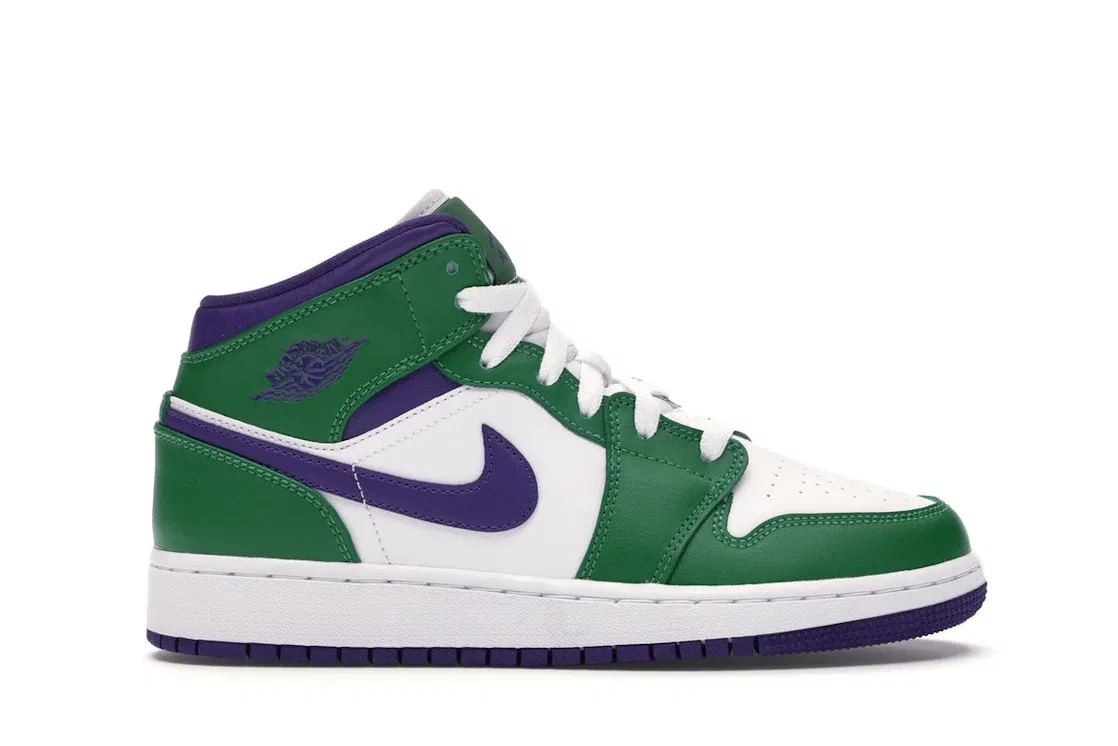 Детские кроссовки для мальчиков с зеленым верхом Jordan 1 Mid Incredible Hulk GS Jordan, Aloe Verde/Court Purple-White