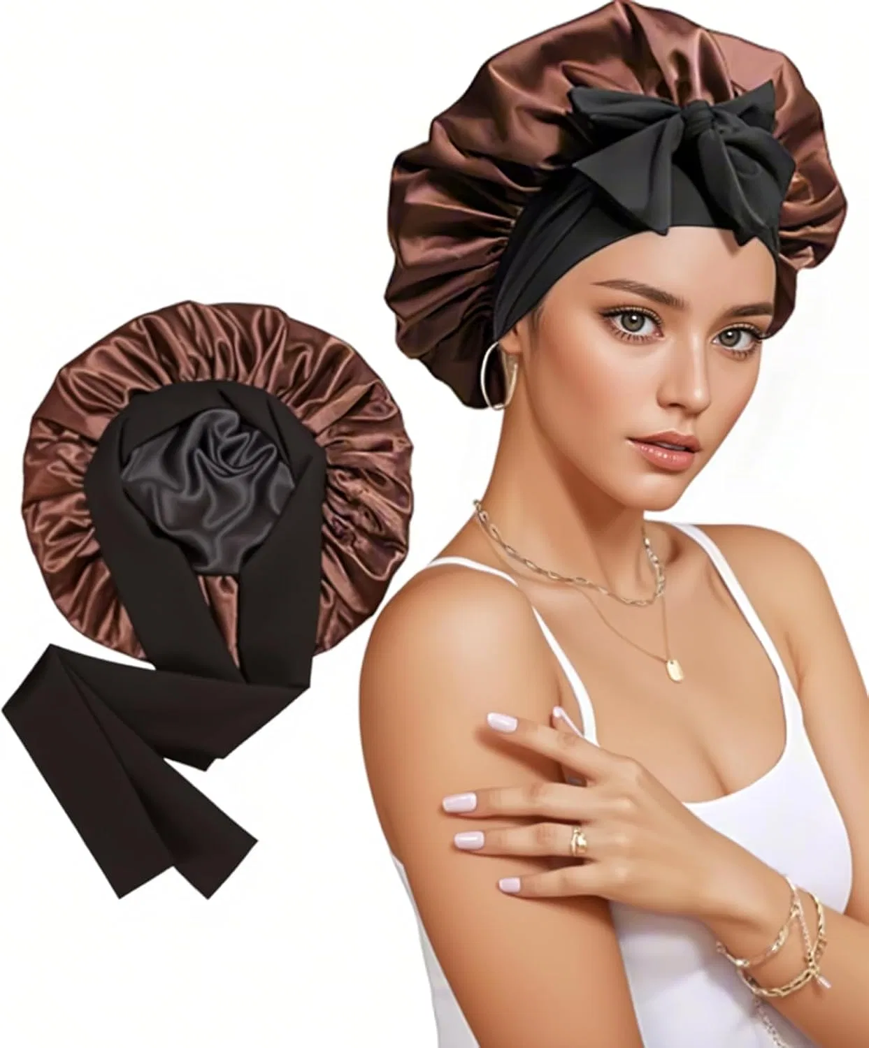 Шапочка для душа Silk Double Layer with Elastic Band, DLSZKJ, Black / Brown