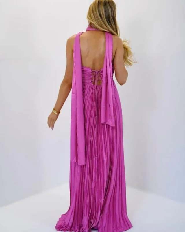 Женское вечернее платье A-силуэта с шарфом Satin Formal Dress, Brown — фото 2