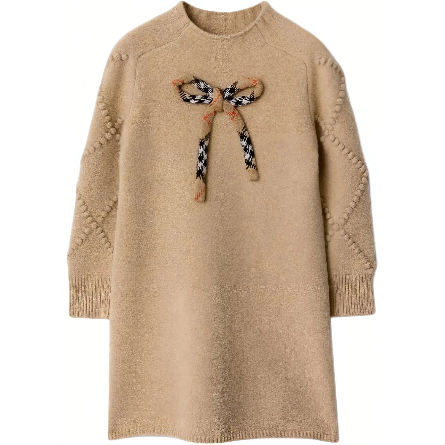 Платье детское с круглым вырезом, средней длины, Burberry, Sandy Beige