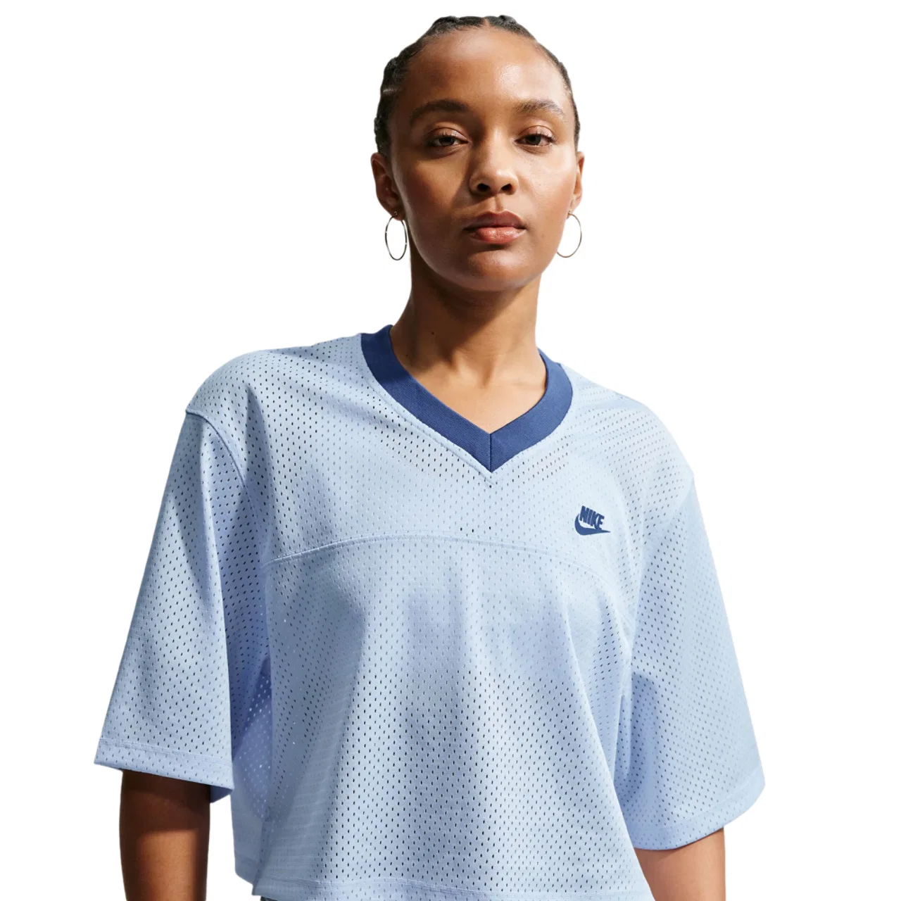 Джерси женское Heritage Festival Crop Mesh Nike, цвет Hydrogen Blue/Mystic Navy